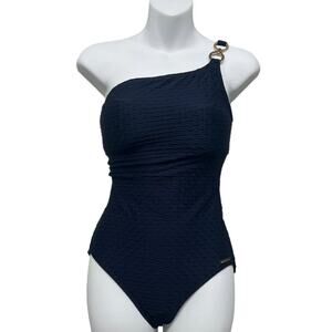 Michael Michael Kors Size 6‎ One Shoulder Ring Swimsuit Navy Blue NWT